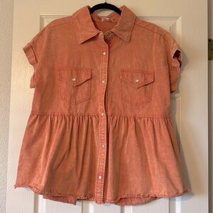 Women's Orange distressed denim blouse
